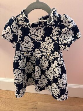 NWT Janie and Jack Navy and White Floral Textured Short-Sleeve Dress